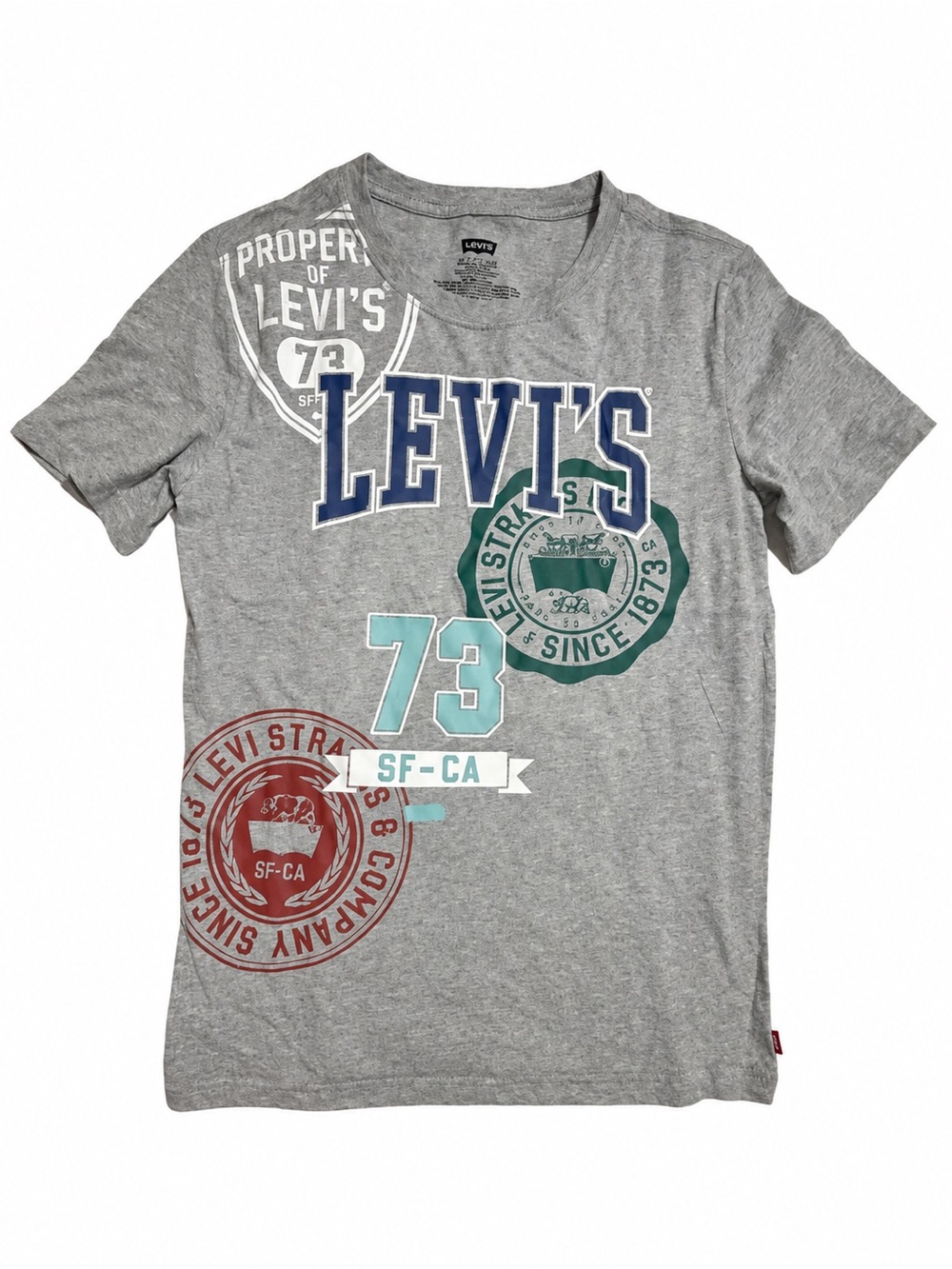 Levi's Grey Short-Sleeve Graphic Tee with Blue, Teal & Red Accents